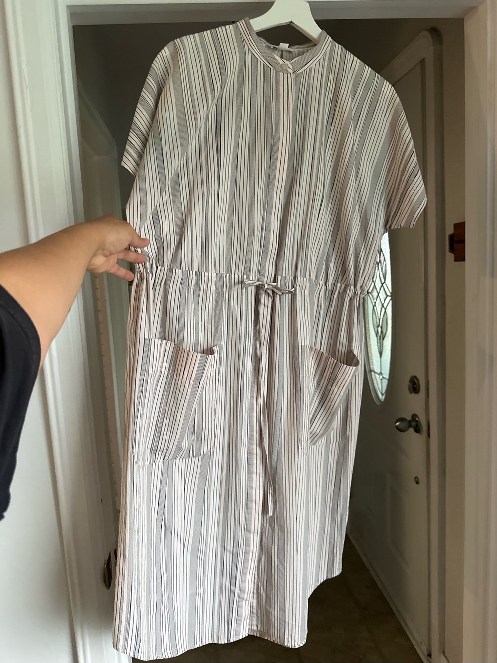 COS 100% Cotton lightweight Striped Drawstring Midi Dress size XS